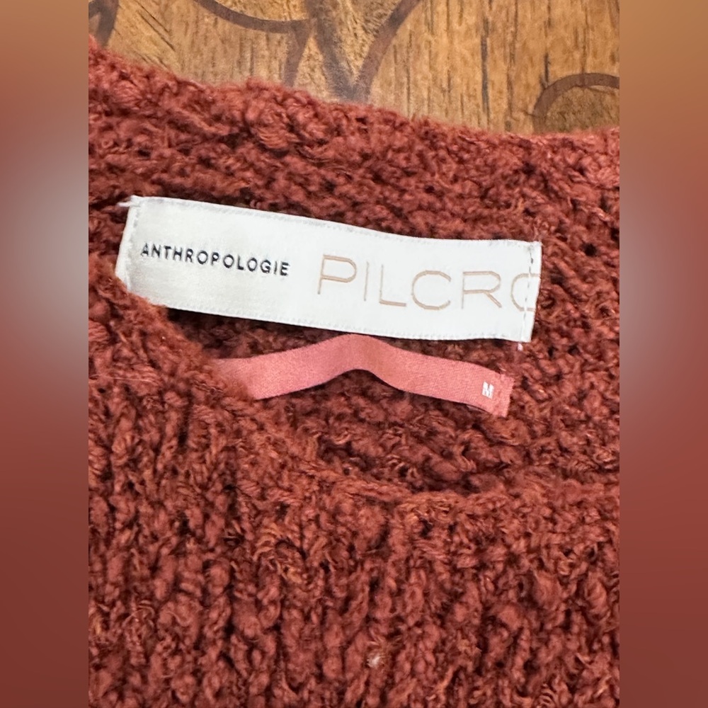 Pilcro Luna Pointelle Tunic Sweater Rust Brown Cottagecore Bohochic - Picture 9 of 11